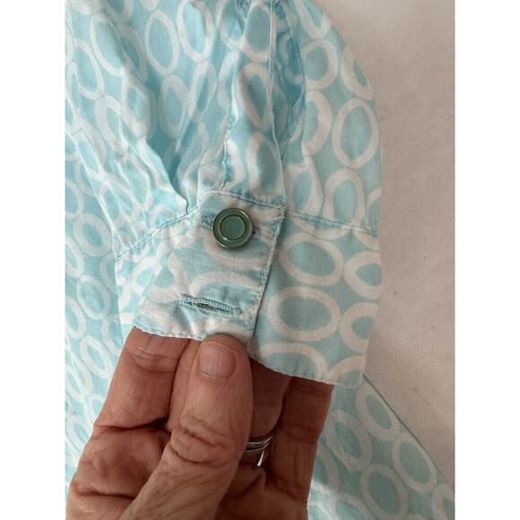 Coastal Charter Club Blue Print Ruffle Button Up Shirt Twee Romantic Size 10P - Picture 9 of 13